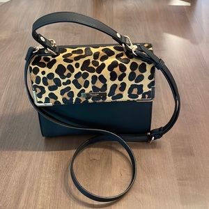 Black, animal print satchel handbag